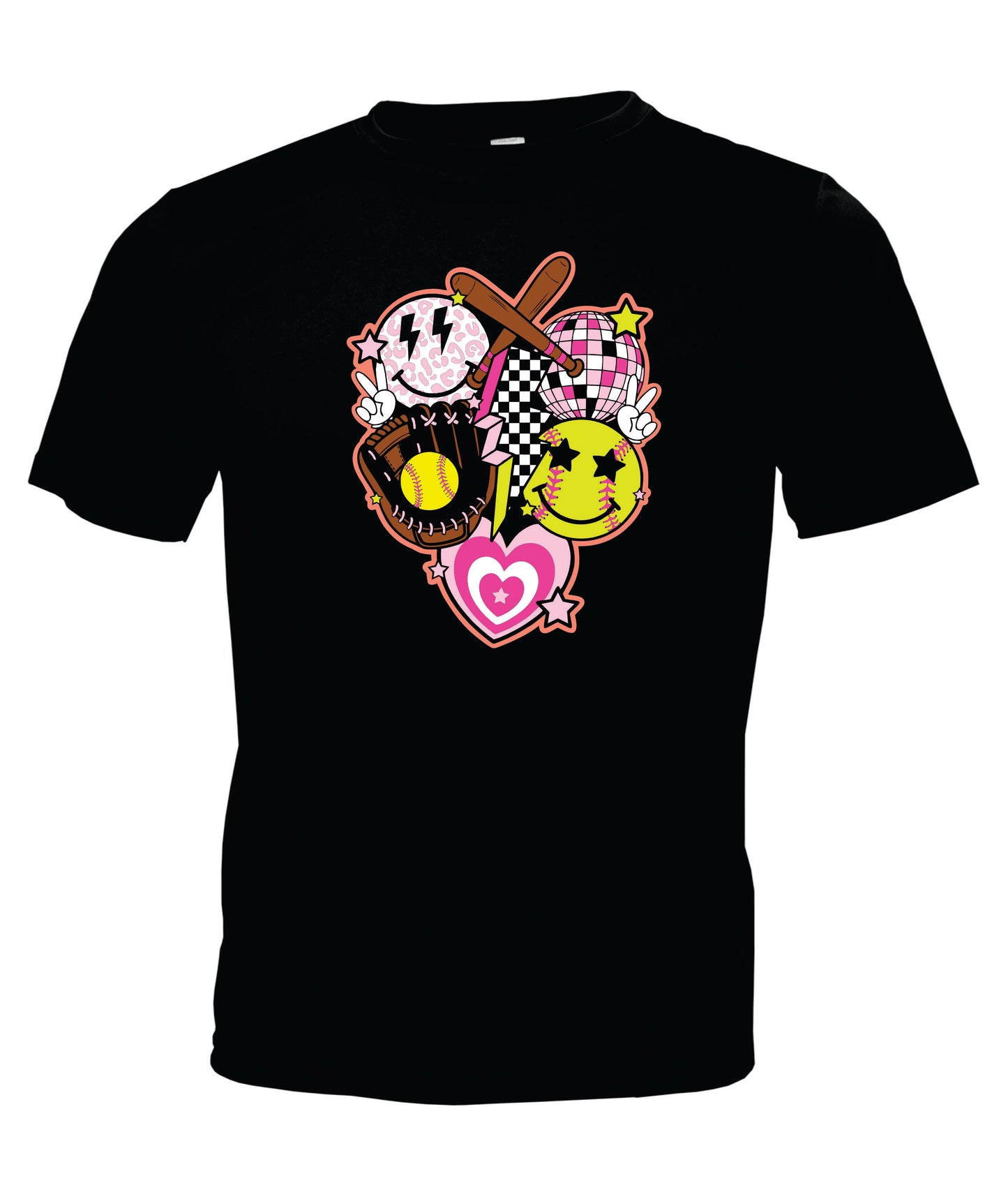 Softball - Glove - Hearts - Smiles - Disco Ball Short Sleeve Dri-fit T-Shirt
