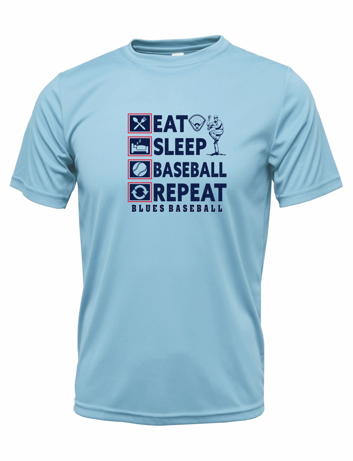 TX BLUES COTTON "EAT SLEEP BASEBALL REPEAT" TEE