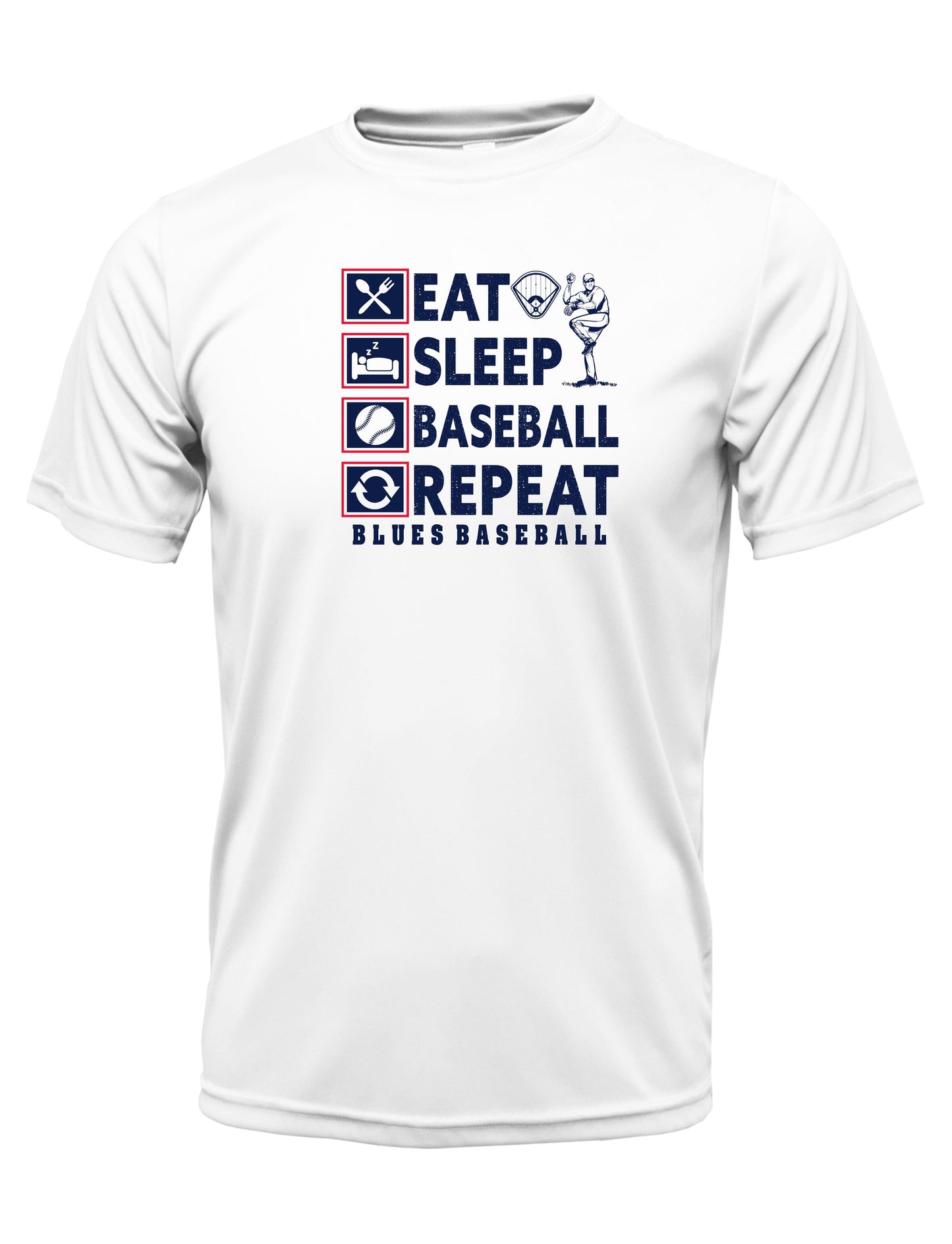 TX BLUES DRI-FIT "EAT SLEEP BASEBALL REPEAT" TEE