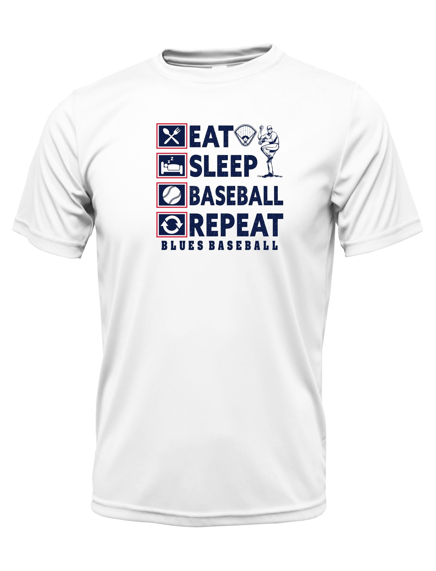 TX BLUES COTTON "EAT SLEEP BASEBALL REPEAT" TEE