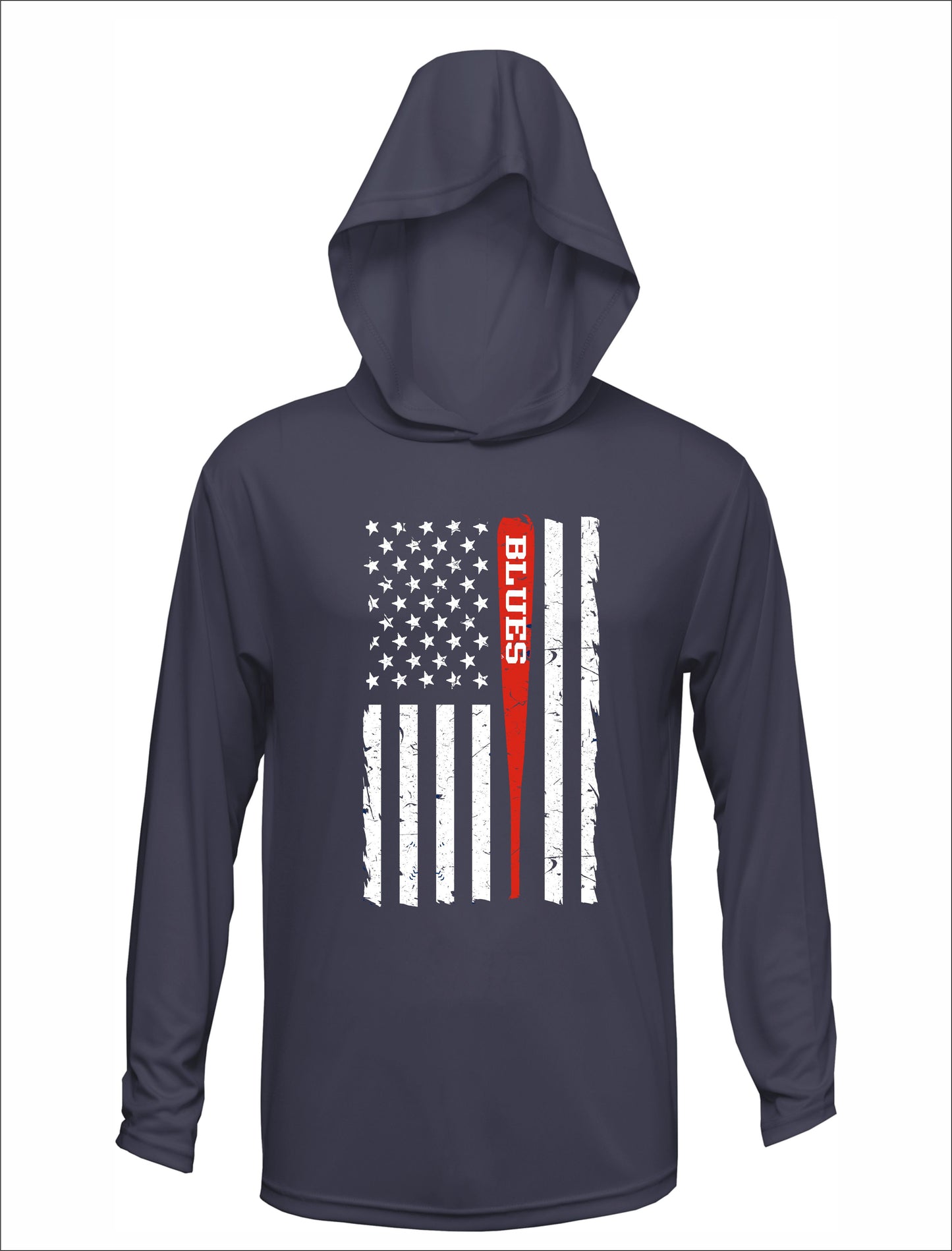 TX BLUES FLAG STYLE DRI-FIT TEE WITH HOOD