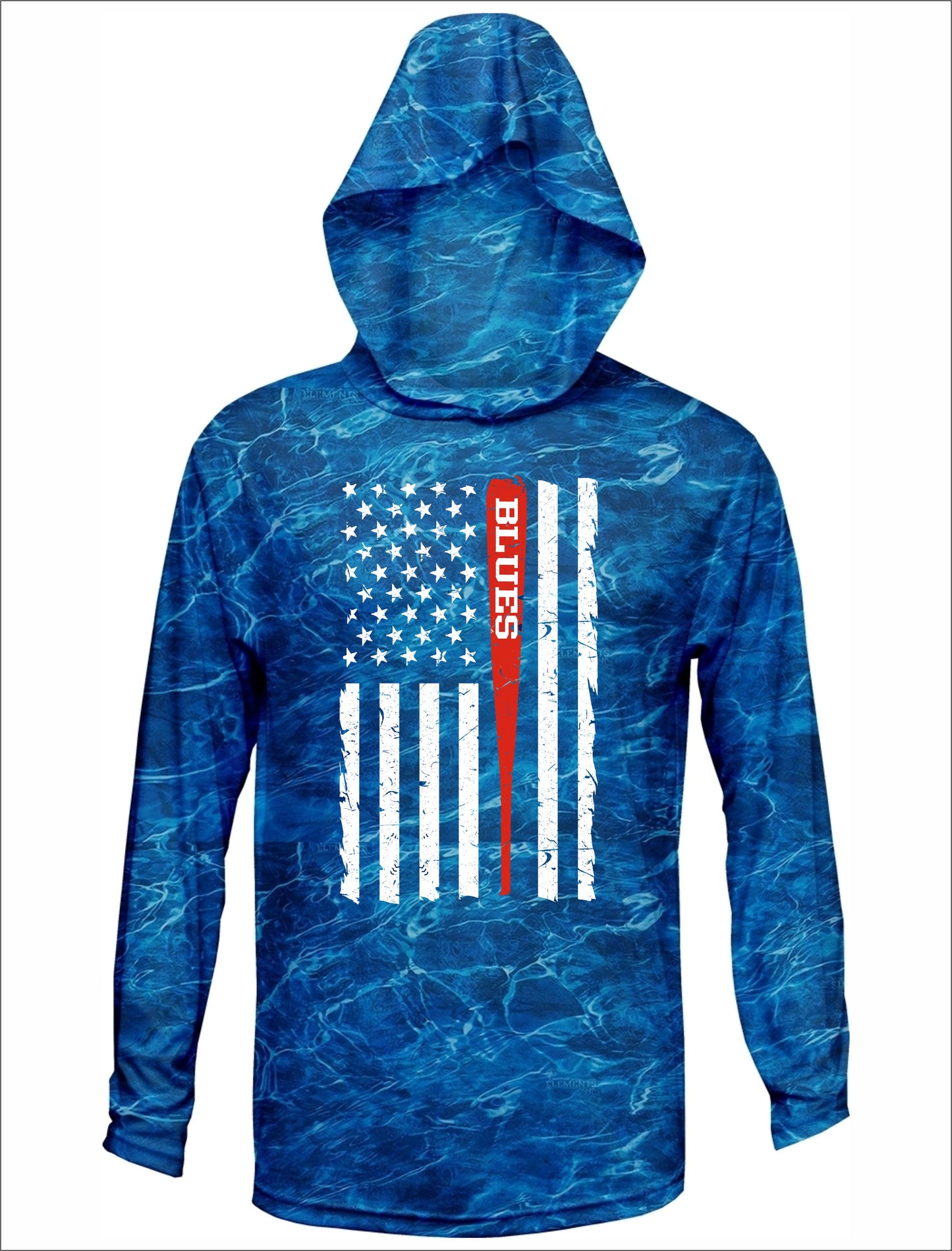 TX BLUES FLAG STYLE DRI-FIT TEE WITH HOOD