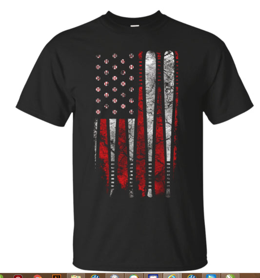 Baseball "US Bat Flag" Cotton T-Shirt