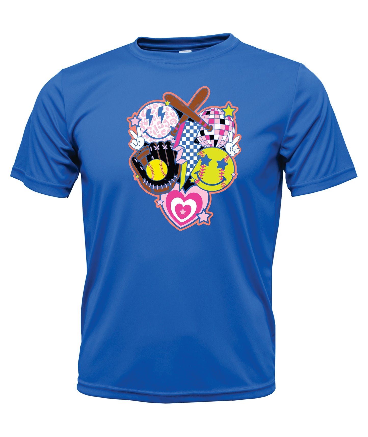 Softball - Glove - Hearts - Smiles - Disco Ball Short Sleeve Cotton T-Shirt
