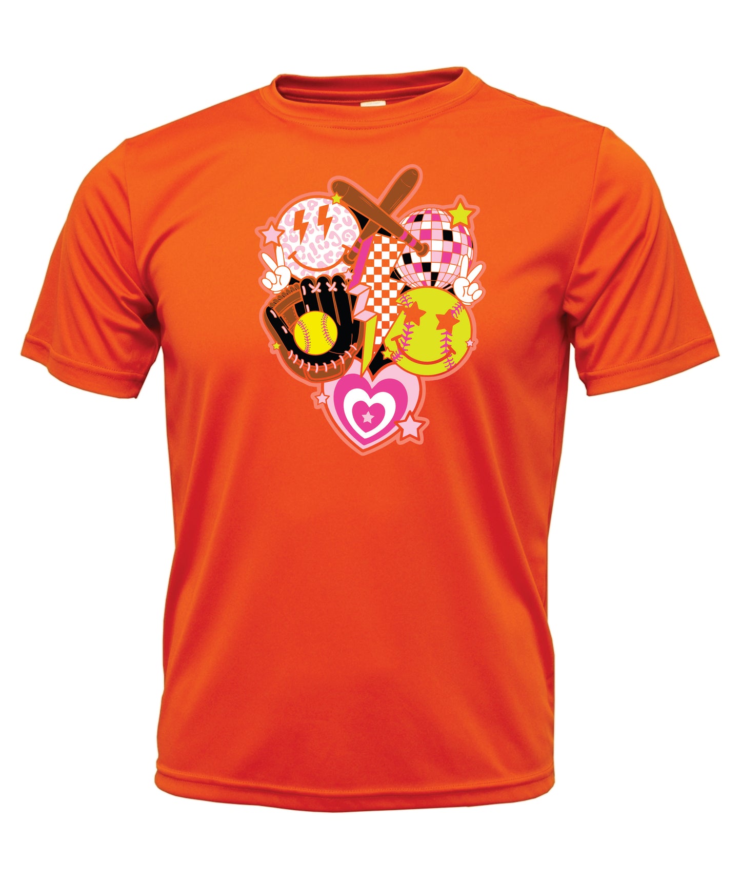 Softball - Glove - Hearts - Smiles - Disco Ball Short Sleeve Cotton T-Shirt
