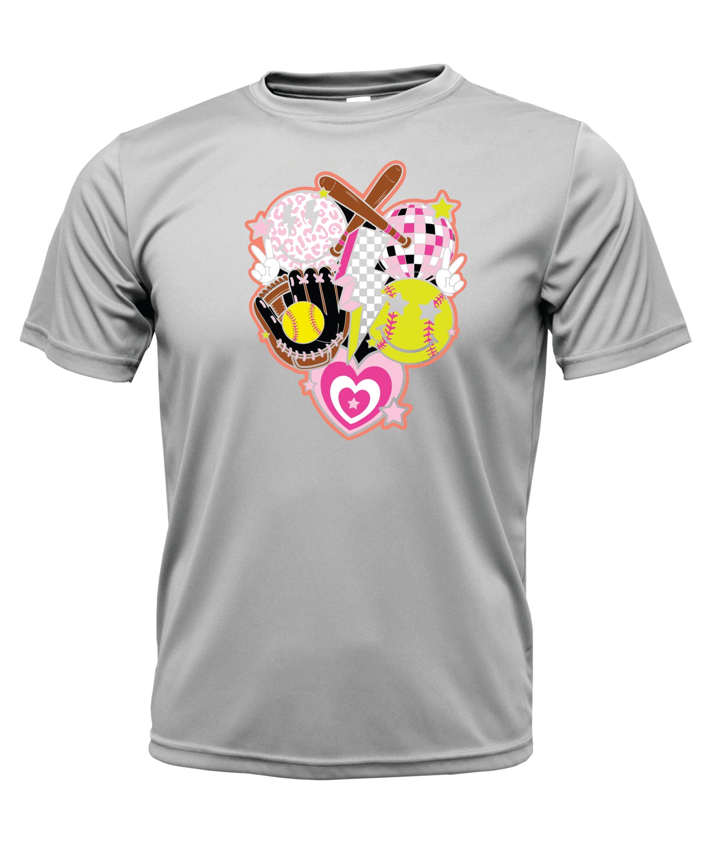 Softball - Glove - Hearts - Smiles - Disco Ball Short Sleeve Dri-fit T-Shirt