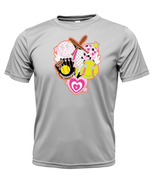 Softball - Glove - Hearts - Smiles - Disco Ball Short Sleeve Dri-fit T-Shirt