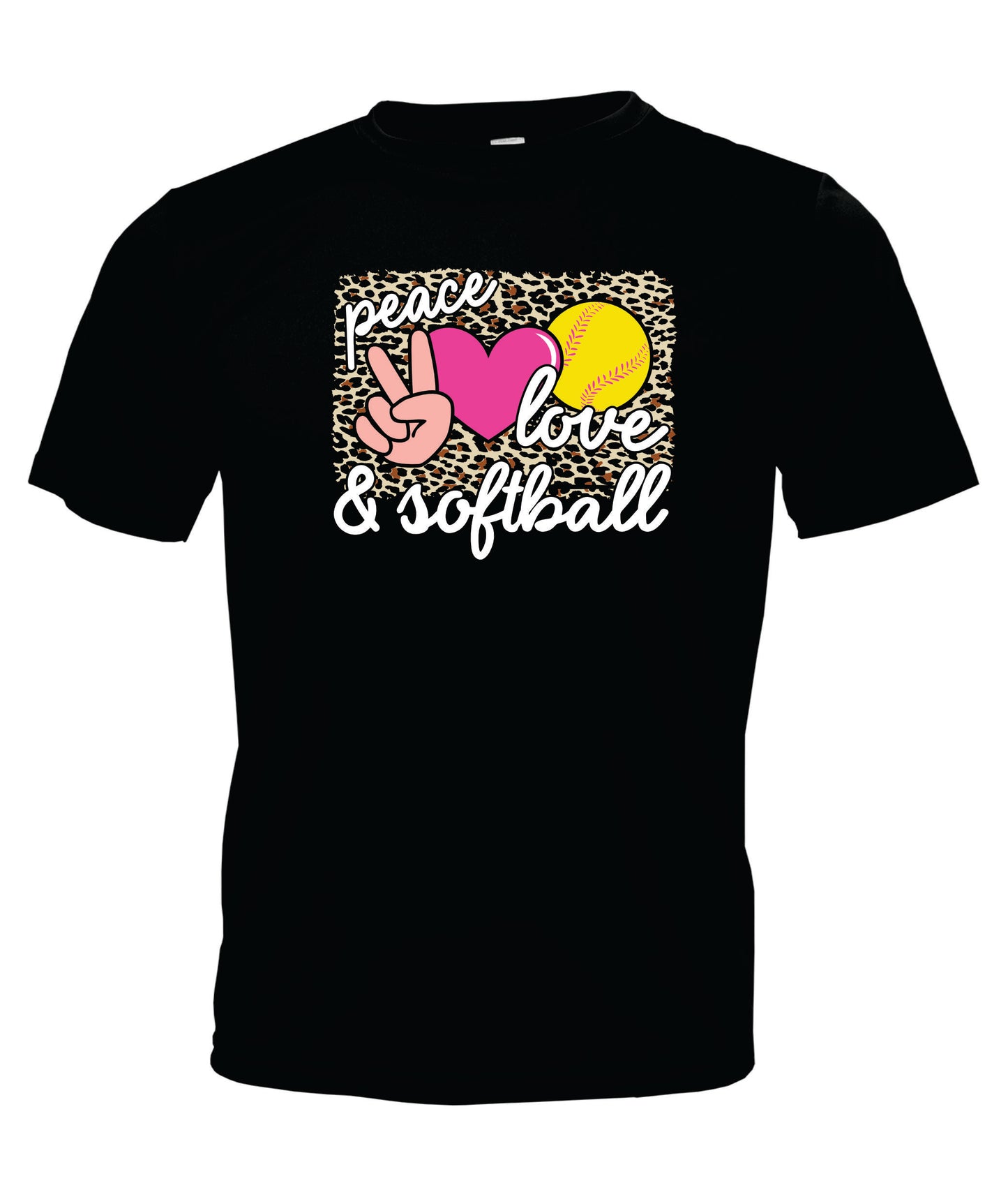 Peace, Love, Softball Short Sleeve Cotton T-Shirt