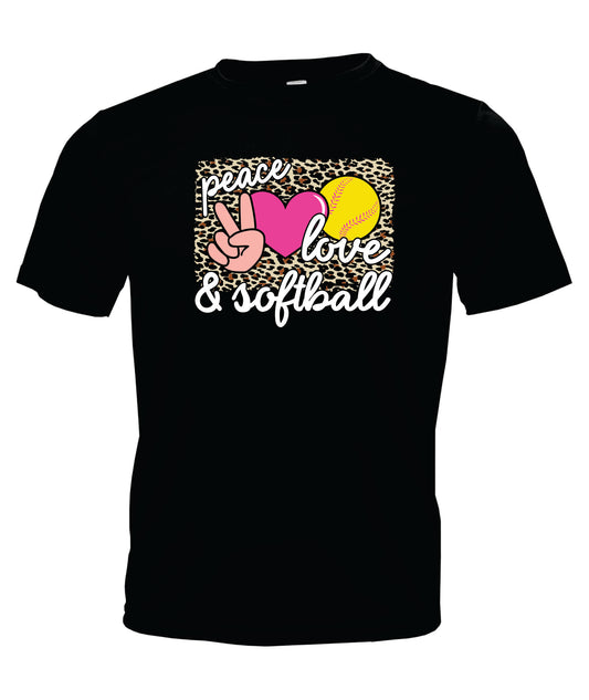 Peace, Love, Softball Short Sleeve Cotton T-Shirt