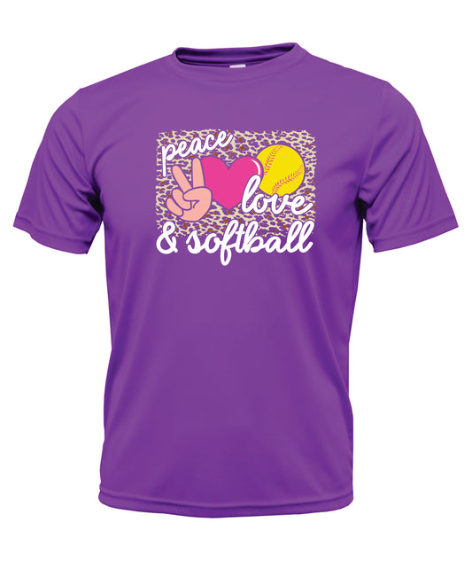Peace, Love, Softball Sleeve Dri-fit T-Shirt