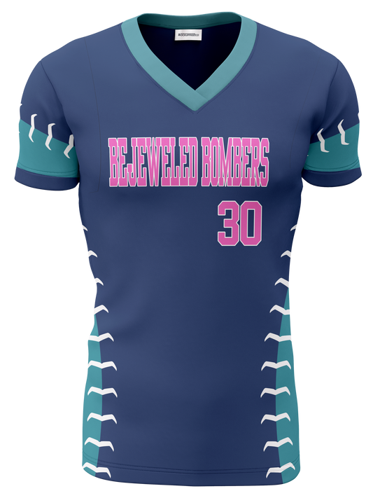 BEJEWLED BOMBERS BLUE REPLICA JERSEY W/NAME AND NUMBER