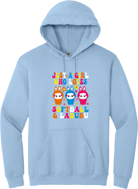 Softball &  Labubu Just A Girl Blended Hoodie