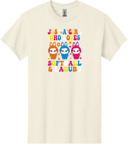 Softball & Labubu Just A Girl Cotton T-Shirt