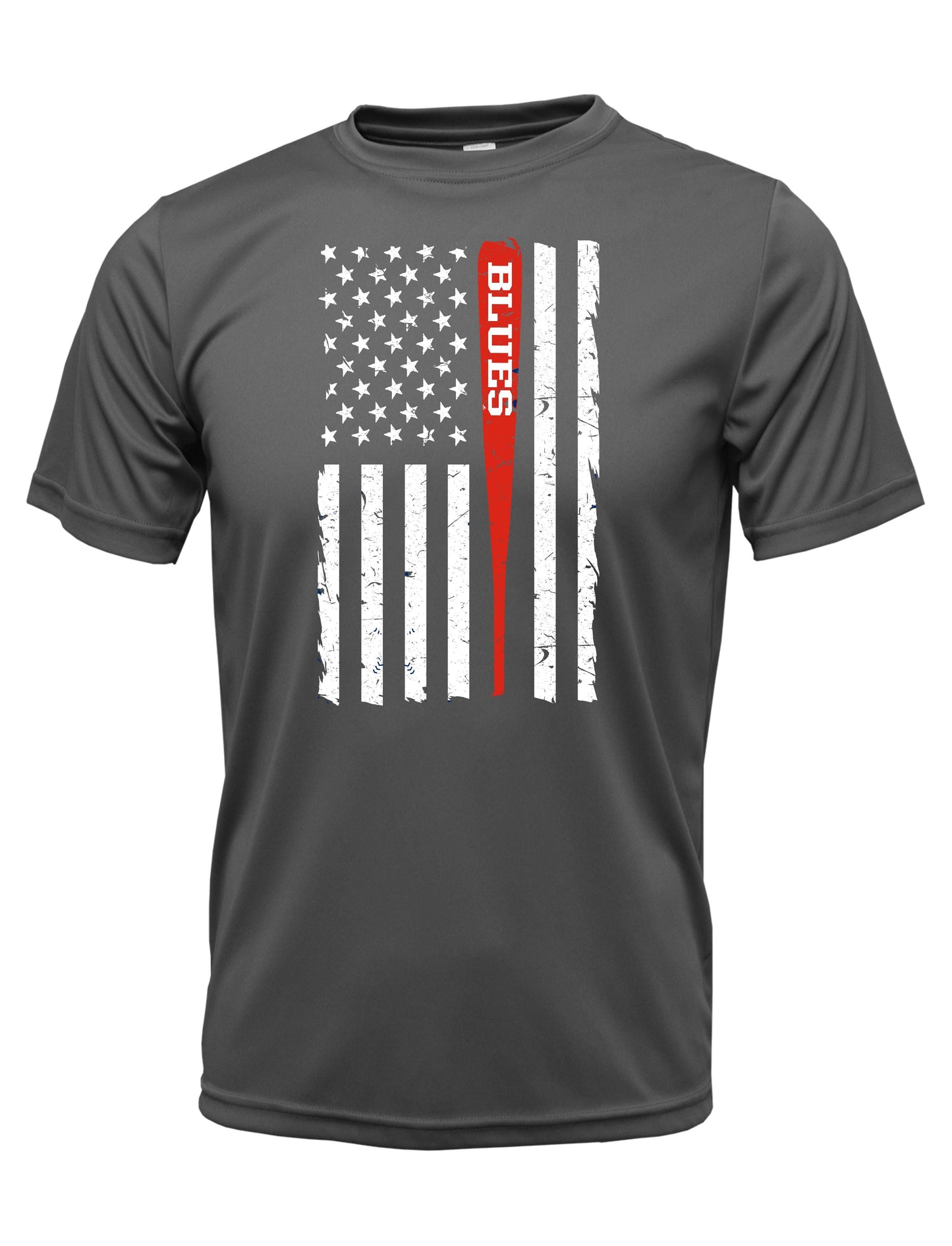 TX BLUES COTTON AMERICAN FLAG WITH BAT TEE