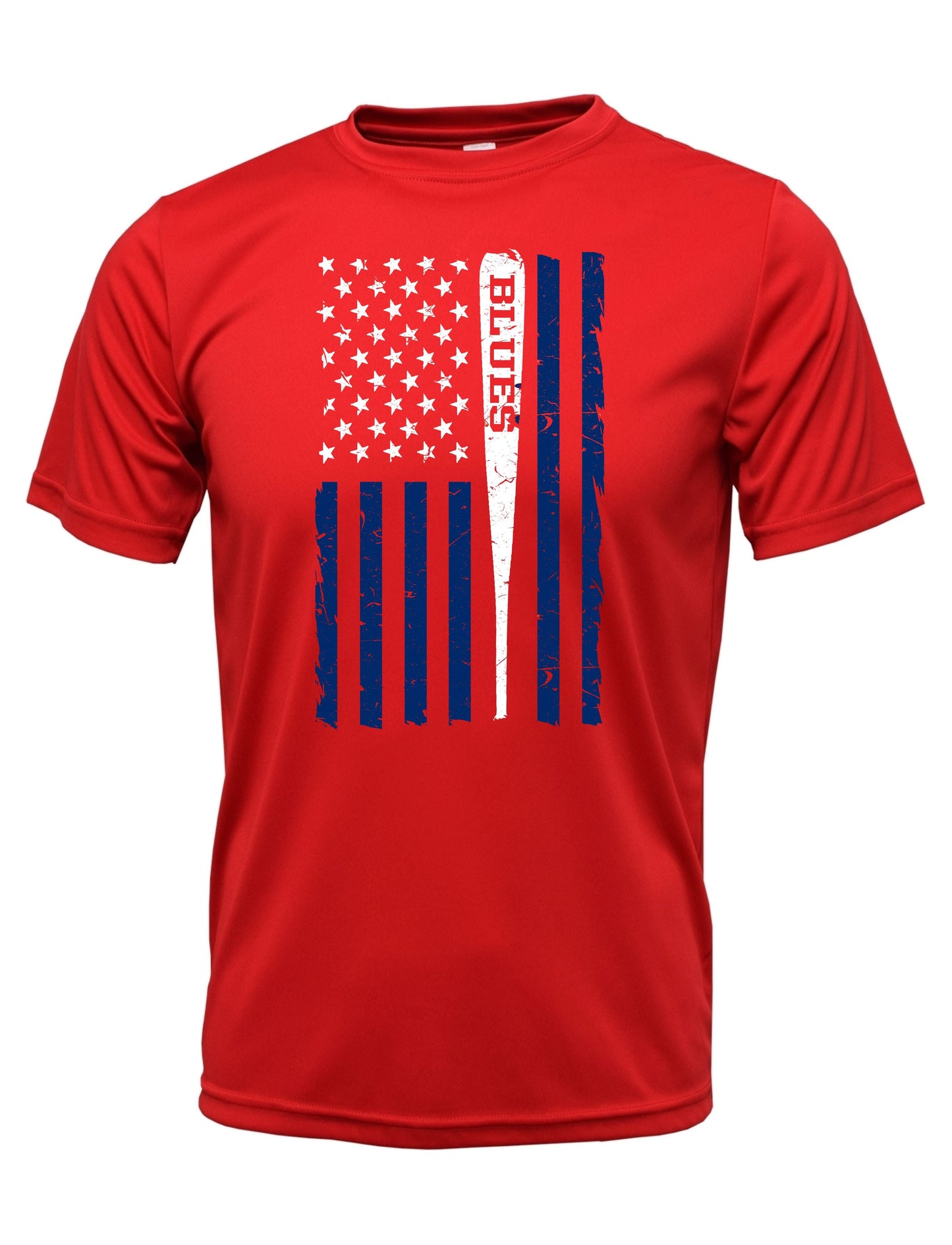 TX BLUES COTTON AMERICAN FLAG WITH BAT TEE