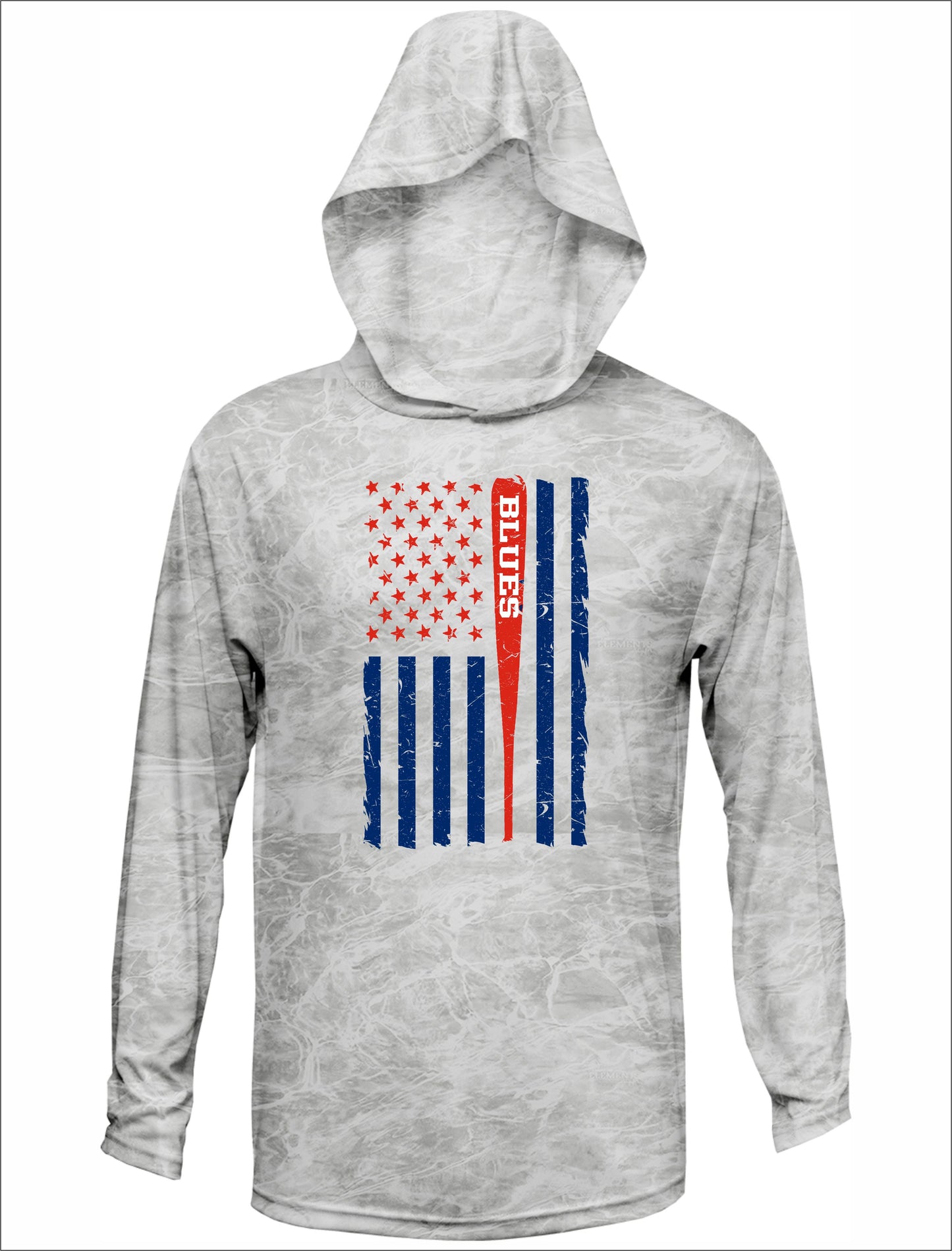 TX BLUES FLAG STYLE DRI-FIT TEE WITH HOOD