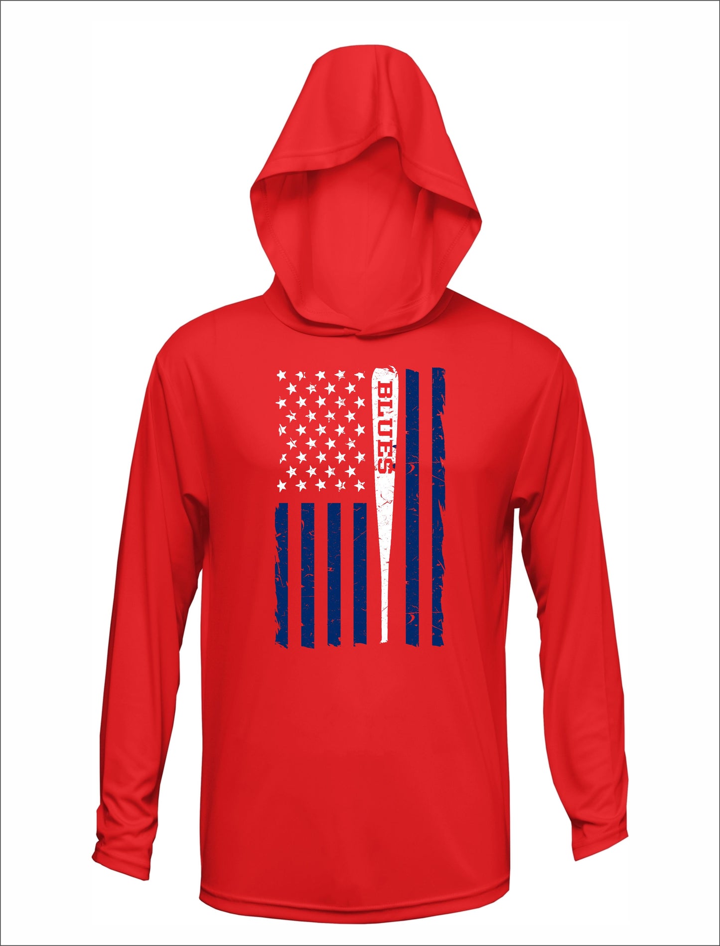 TX BLUES FLAG STYLE DRI-FIT TEE WITH HOOD